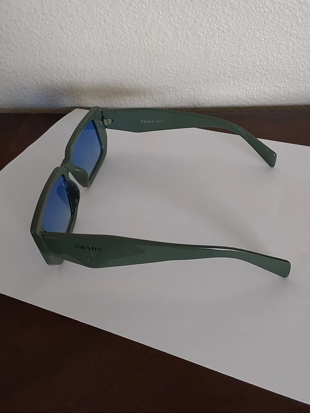 Prada SPR17‎ W Olive Green Rectangular Sunglasses with Dark Green Lenses